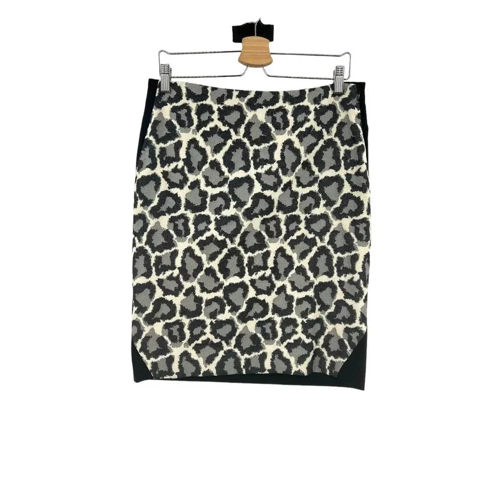 Diane Von Furstenberg Emma Leopard Print Pencil Skirt‎ Black Size 12